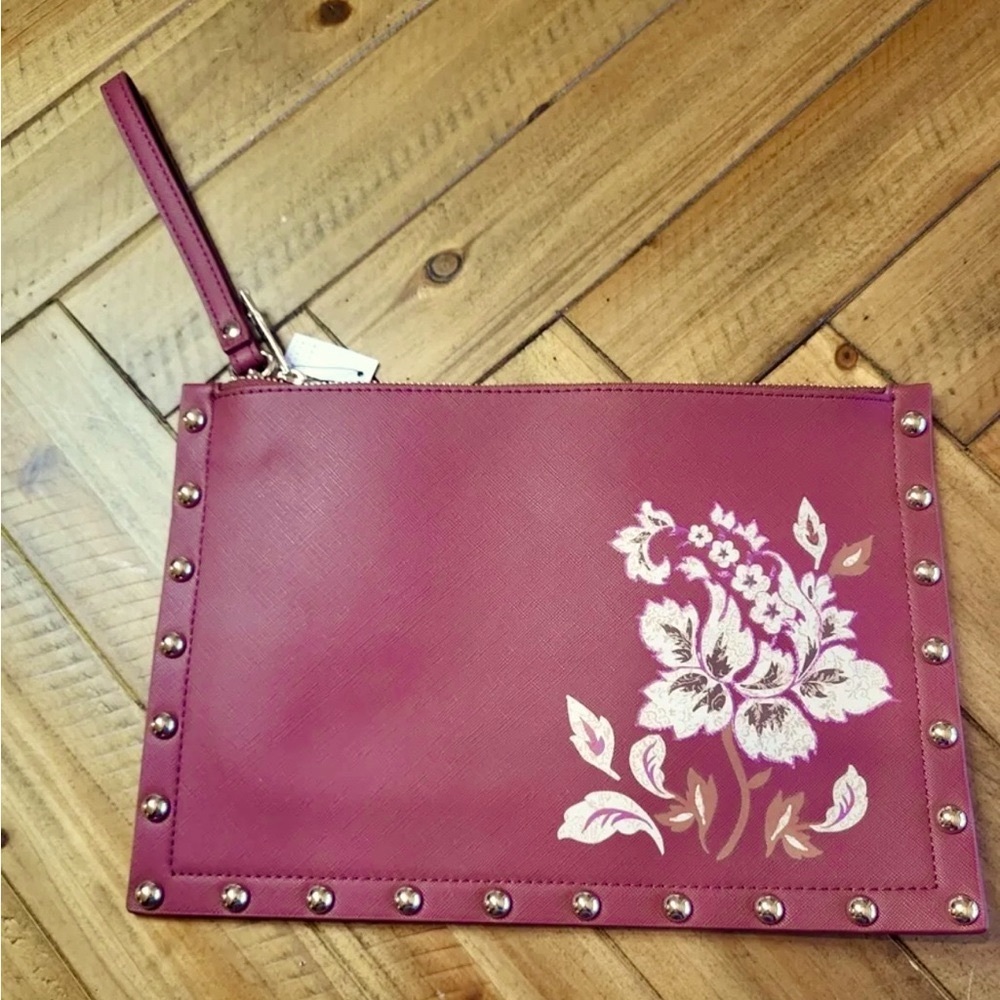 Feel Red/Maroon (less pink) Studded Wristlet Purse Floral NWT New MSRP $69.